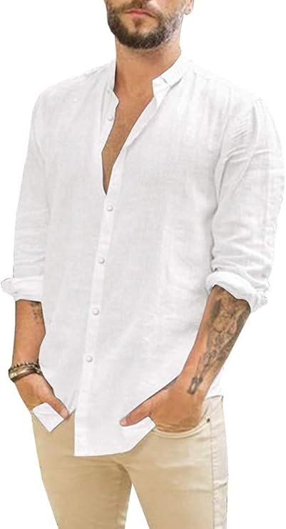 Mens Casual Long Sleeve Cotton Linen Shirts
