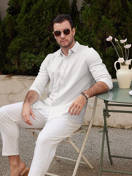 Mens Casual Long Sleeve Cotton Linen Shirts